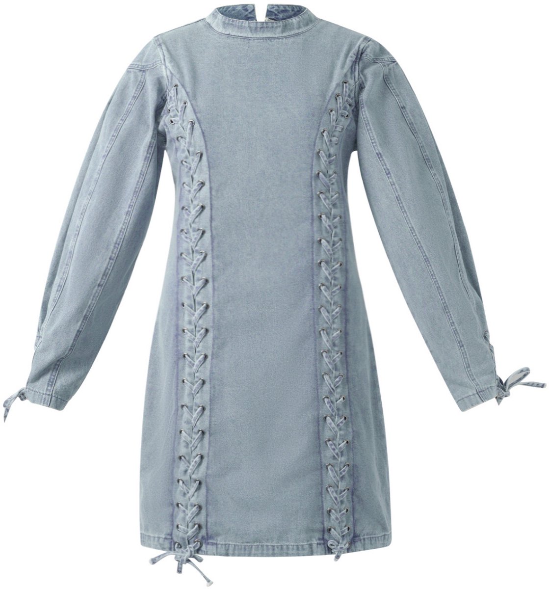 Laced Denim Mini Dress – Spijkerjurk met Vetersluiting – Stoere Outfit met Elegante Details - M