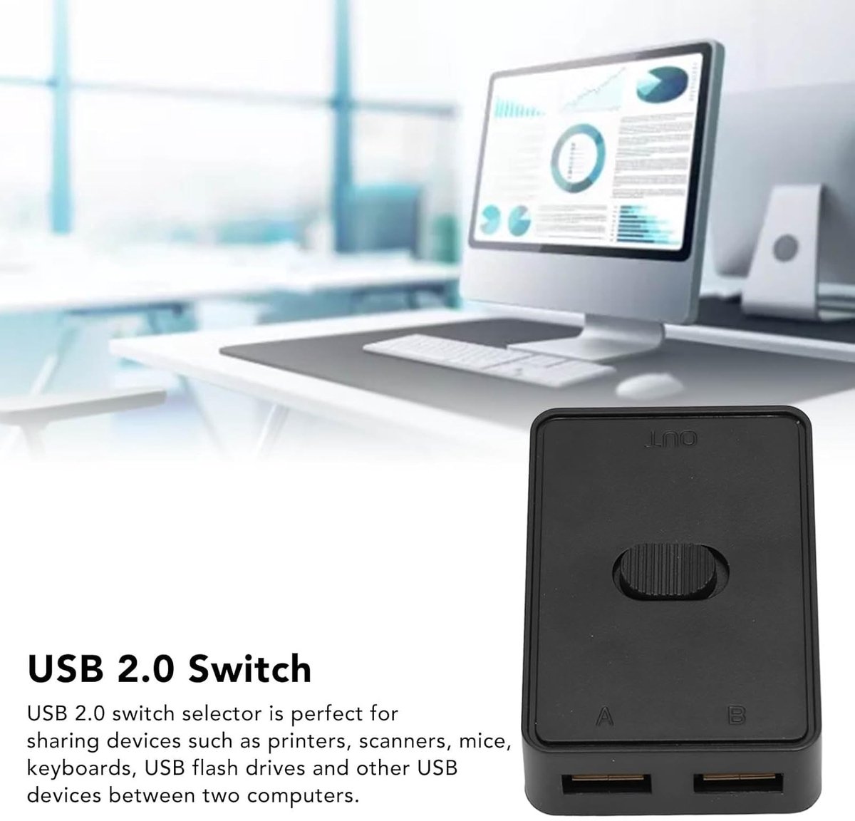 USB Schakelaar - Bidirectioneel Hub - Apparaten Delen - USB 3.0 Snelheid - 2.6 x 1.8 Inch - Zwart