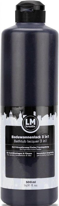 Fles LM-Kreativ 3-in-1 badkuip lak, 500 ml, in de kleur zwart.