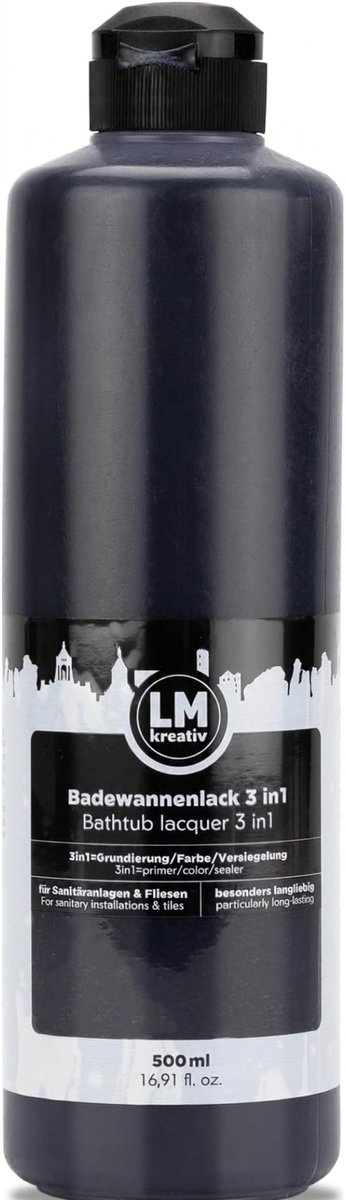 LM-Kreativ Muurverf - Tegelverf voor Badkamer - 3-in-1 Hechtlaag, Kleurlaag en Beschermlaag - Zwart - 500 ml