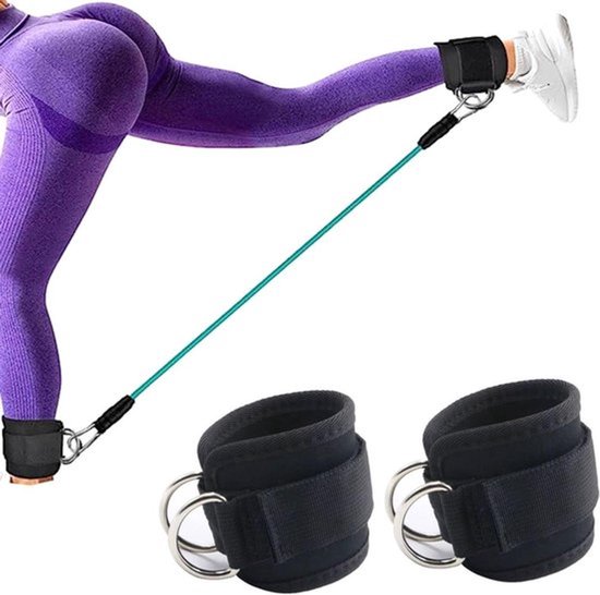 - Fitnessbanden - Kickback training - Voor mannen en vrouwen - Billen bevordert beencurls - Enkelgymnastiekbanden - Geschikt voor fitnessapparaten - Set van 2 - Naakte enkels - Zwart