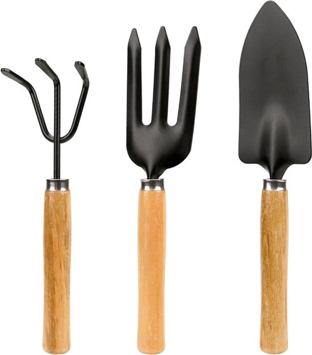 - 3-delige tuingereedschapset - compacte handset - roestvrijstalen schop - hark - vetplanten - huisplanten - tuinpotplanten - geschikt voor gazon en tuin