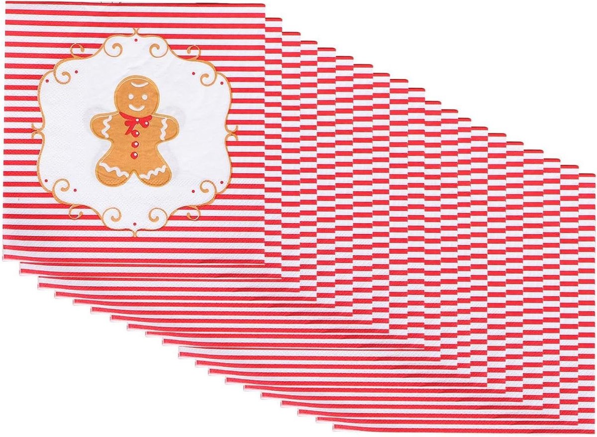 Kerstservetten - Feestelijke servetten - Tafeldecoratie - Peperkoekman design - 20 stuks - Multi