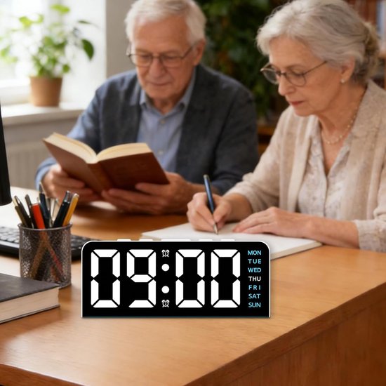 Digitale Wekker - Bureauklok Temperatuur - Omgevingsverlichting - Aanpasbare Helderheid - 5.4W cm - Wit Blauw van Merkloos — afbeelding 2