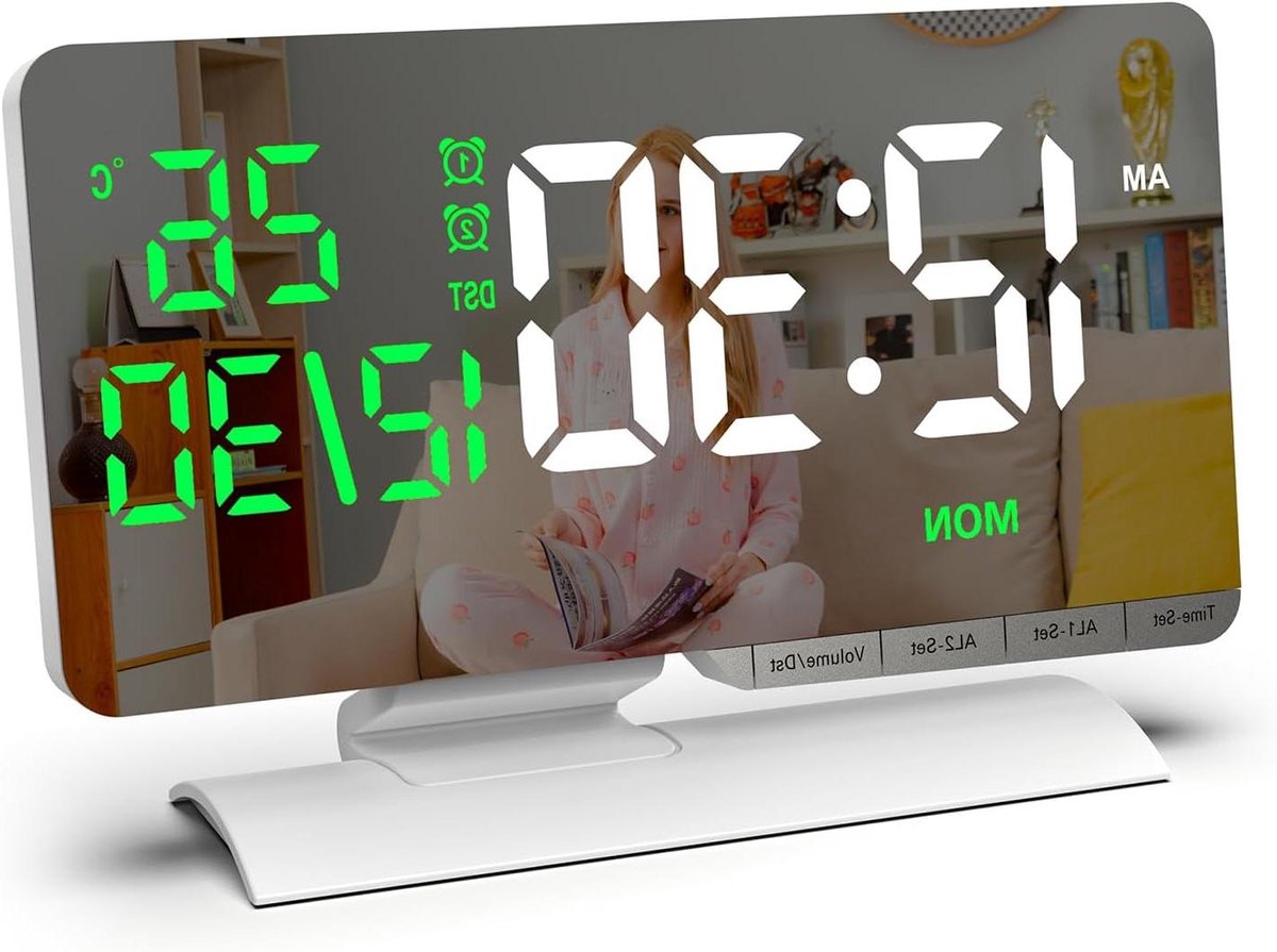 Digitale LED Klok - Wekker met Datum - Wakker Worden - Dubbele Alarmen - 66 Inch Display - Wit