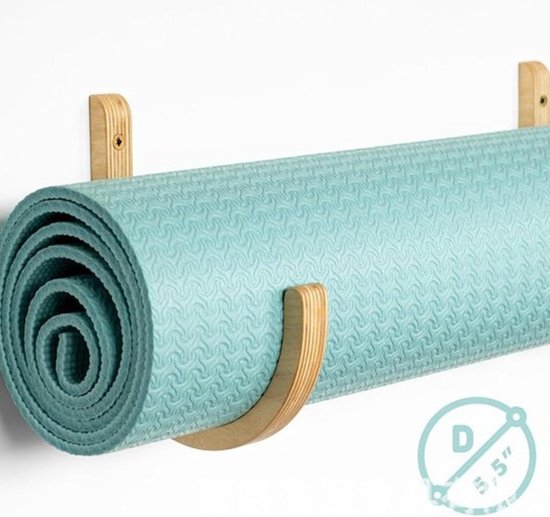 Yogamathouder Wandhouder - Fitness Organizer - Sportruimte Inrichten - Massief Houten Constructie - 28 x 14 x 14 cm - Houtkleur — afbeelding 4