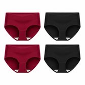 Vier naadloze onderbroeken, twee bordeauxrood en twee zwart, met hoge taille en witte inzet.