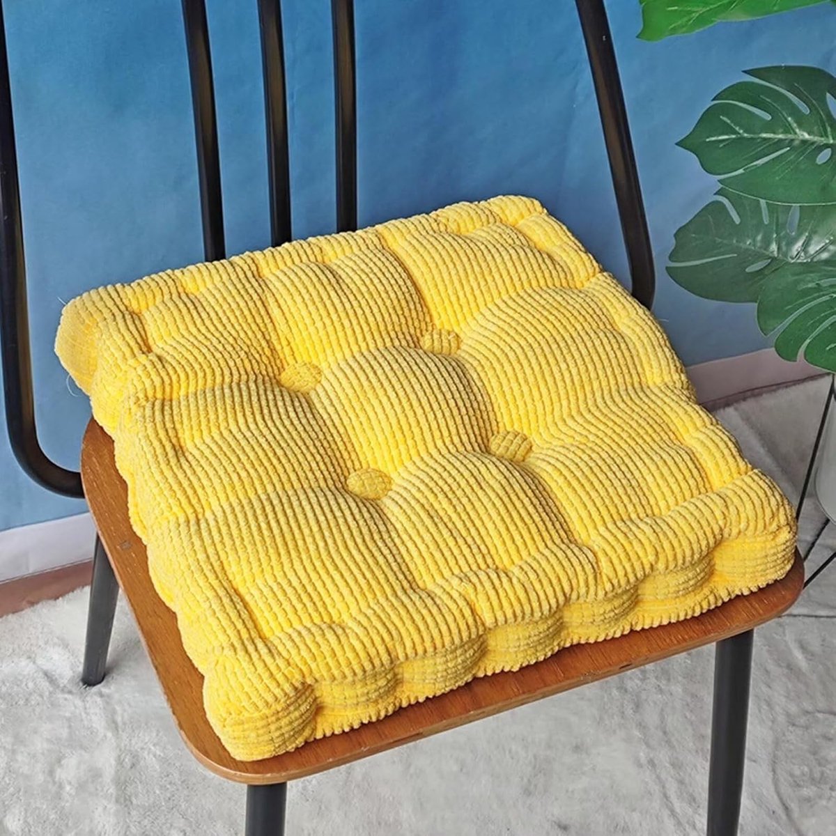Outdoor stoelkussen, set van 2 stoelkussens 45x45cm, dikke kussens voor de vloer, zitkussen voor bank en tuinstoel (vierkant, geel, 45 x 45 cm)