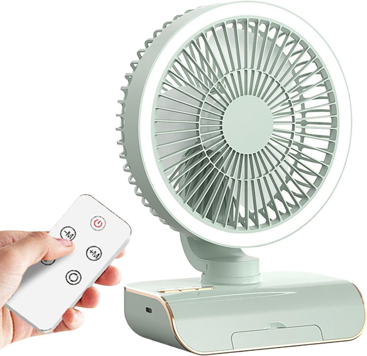Circulerende Ventilator - Wandventilator Afstandsbediening - Efficiënte Luchtverdeling - Met Smartphonehouder - 10.5 cm Hoogte - Groen