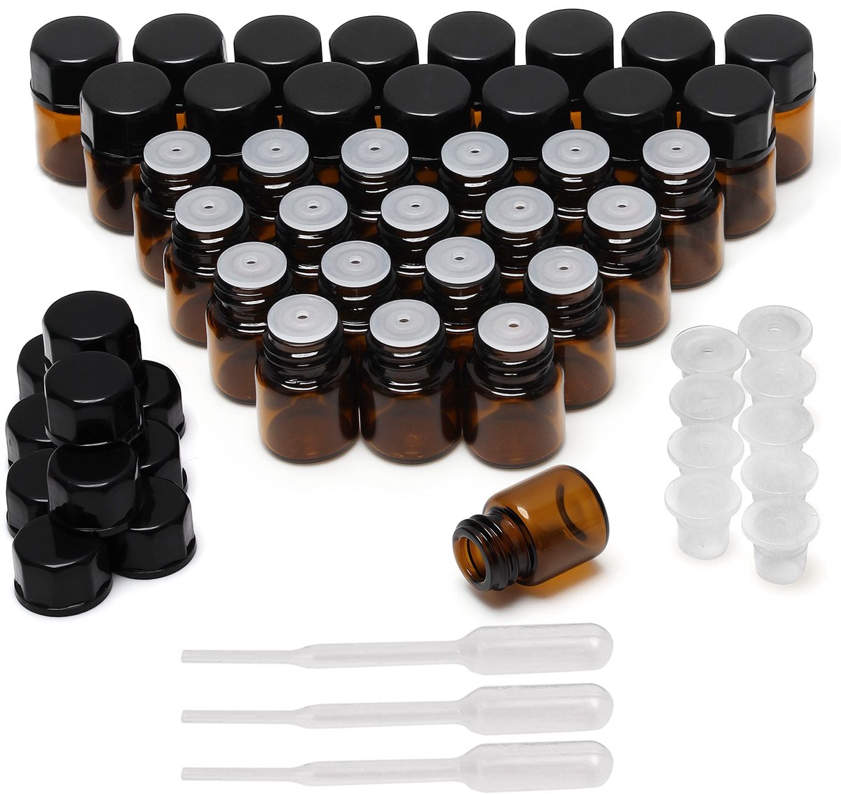 aladdien - Essentiele Olie Flesjes - 50 Stuks - Navulbare Glazen Potjes - 1 ml - Amber Glazen Flessen - Geuren en Aromatherapie - Voor Volwassenen