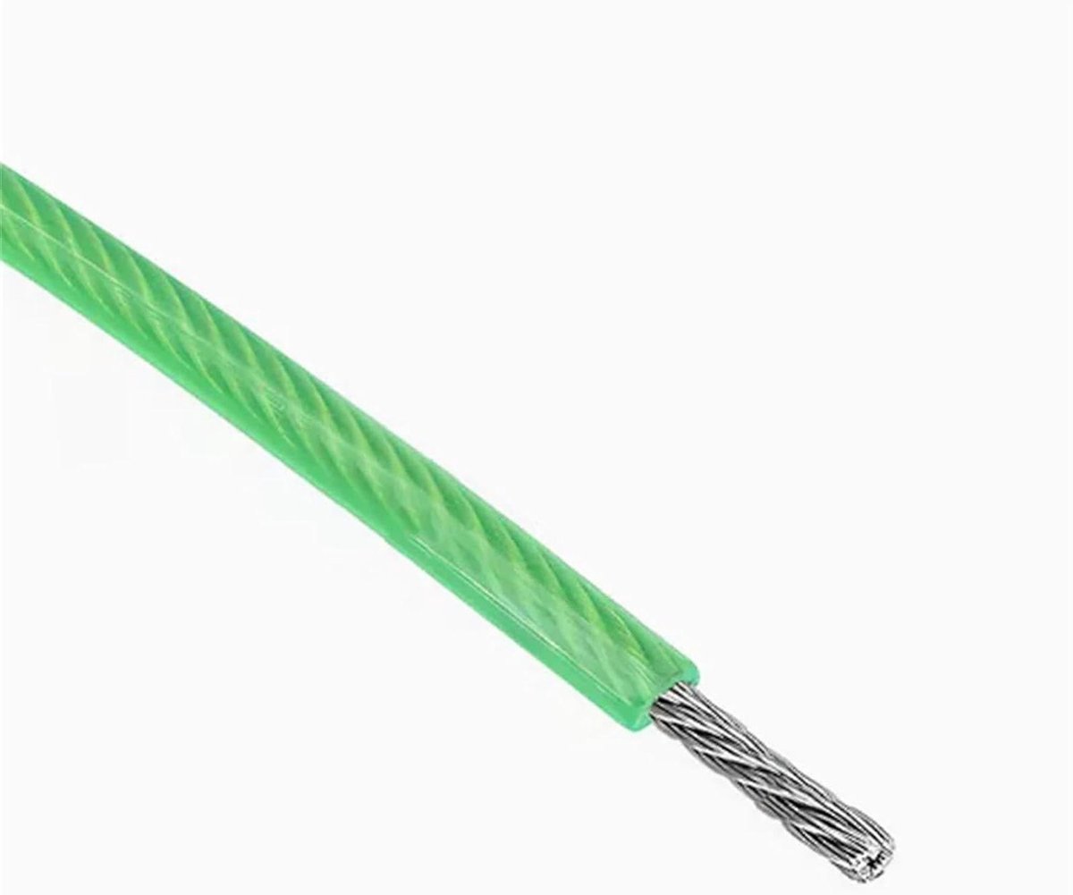 Waslijn - Kabel - Buiten Drogen - Roestvrij staal kern - 50 meter - Groen