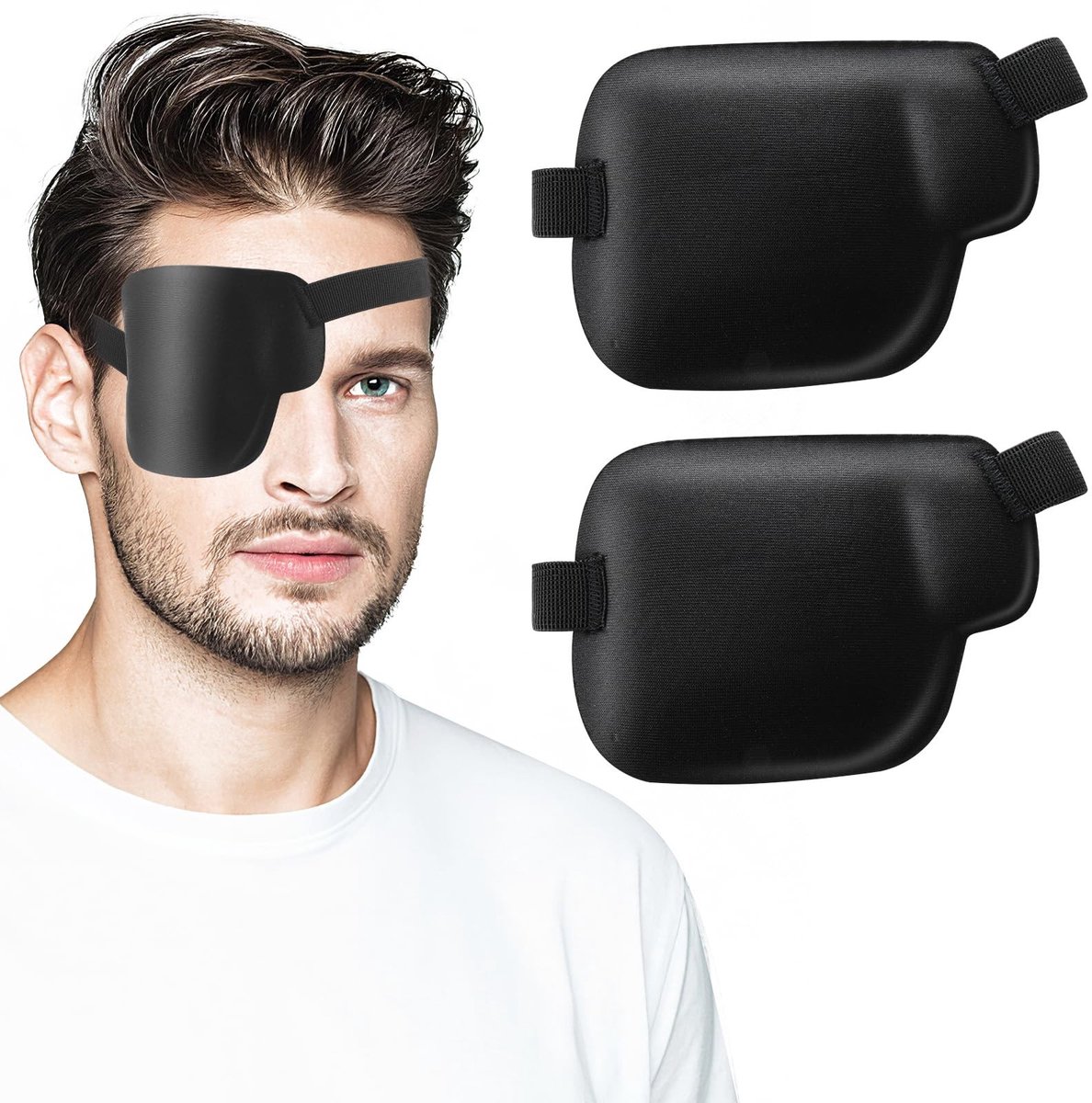 aladdien - Medische Oogklep - Verstelbaar Oogmasker - Herstelperiode na Operaties - Zwart - Ooglapjes voor Volwassenen en Kinderen - 2 Stuks Rechteroo