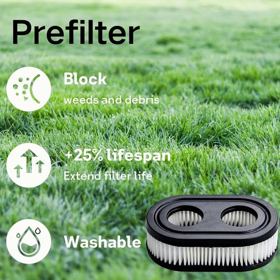 Grasmaaier Luchtfilter - 2 stuks - met 1 Bougie - Luchtfilter voor Grasmaaiers - lucht filter - 11×6.6×3.56cm - Geschikt Voor Briggs & Stratton Motoren 593260 798339 798452 550 09PEX093J02702 — afbeelding 2