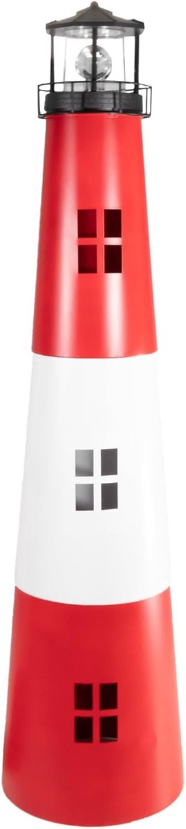 NATIV LEMODO Tuindecoratie, vuurtoren, decoratieve lamp voor de tuin met roterende baken, van metaal, maritieme buitendecoratie met ledverlichting