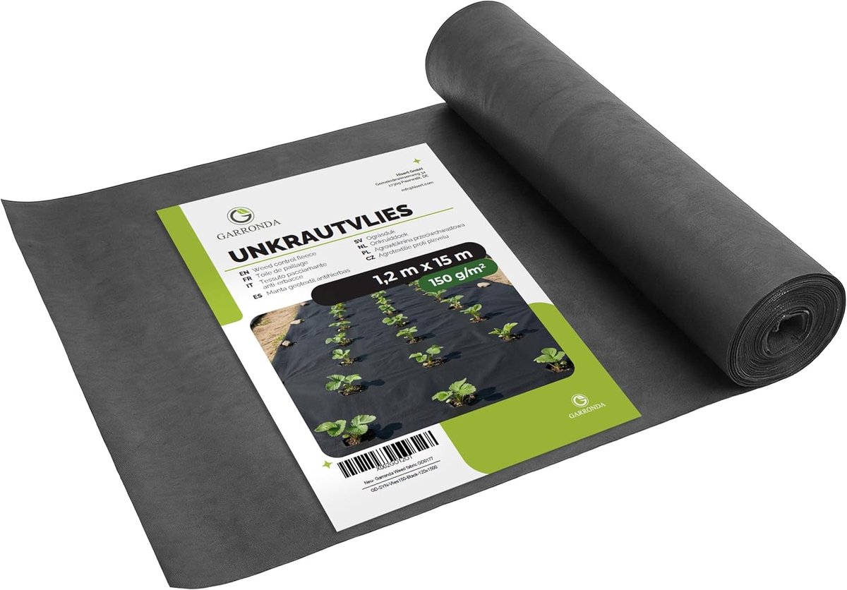 Onkruidvlies Tuinvlies - Bodembedekking Vlies - Onkruidbestrijding Tuin - Waterdoorlatend Scheurvast - 12 x 15 m - Zwart