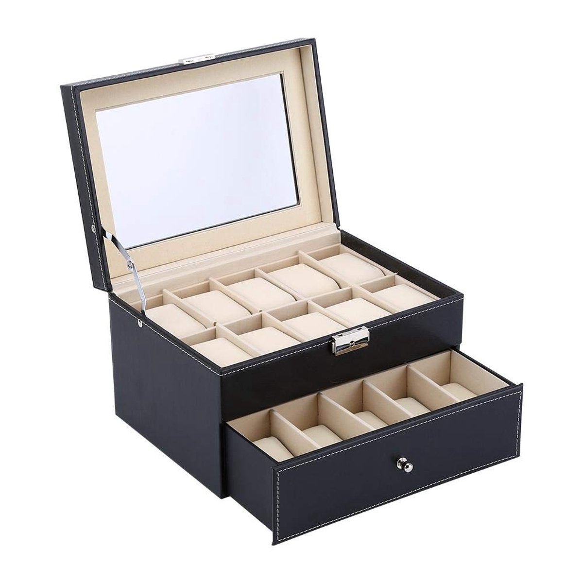 aladdien - Horlogebox voor 10/12 Horloges - Luxe en stijlvol design - Veilig opbergen - Geschikt voor verschillende horloges - Ideaal voor verzamela...