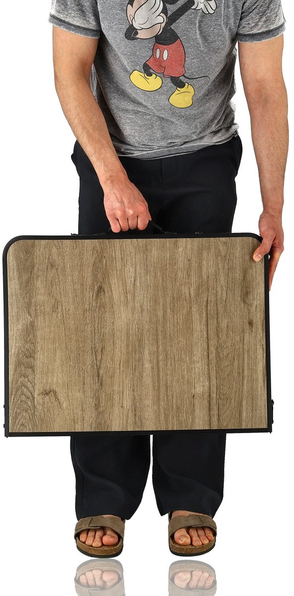 Klaptafel 90x60cm - Inklapbare Campingtafel met Verstelbare Hoogte 40/70cm - Belastbaar tot 30 kg - Opvouwbare Vouwtafel met Handvat - Tuintafel Houtlook voor Camping, Balkon, Picknick en Caravan van Merkloos — afbeelding 3