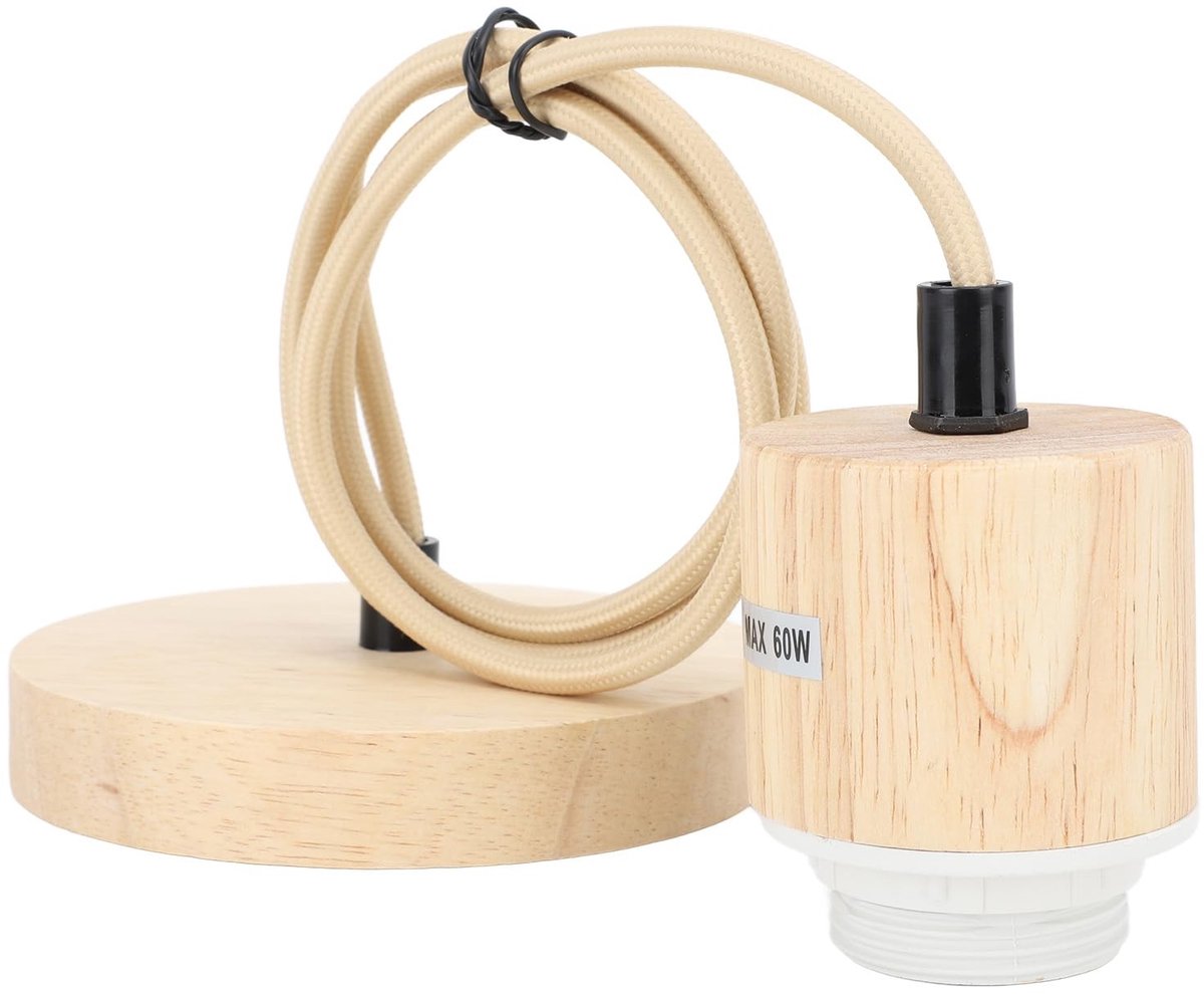 aladdien - Houten Hanglamp Houder - Verstelbare Lengte - Vintage Lampenaccessoire - E27 Fitting - Interieur Verlichting - Geschikt voor Thuis - Hout