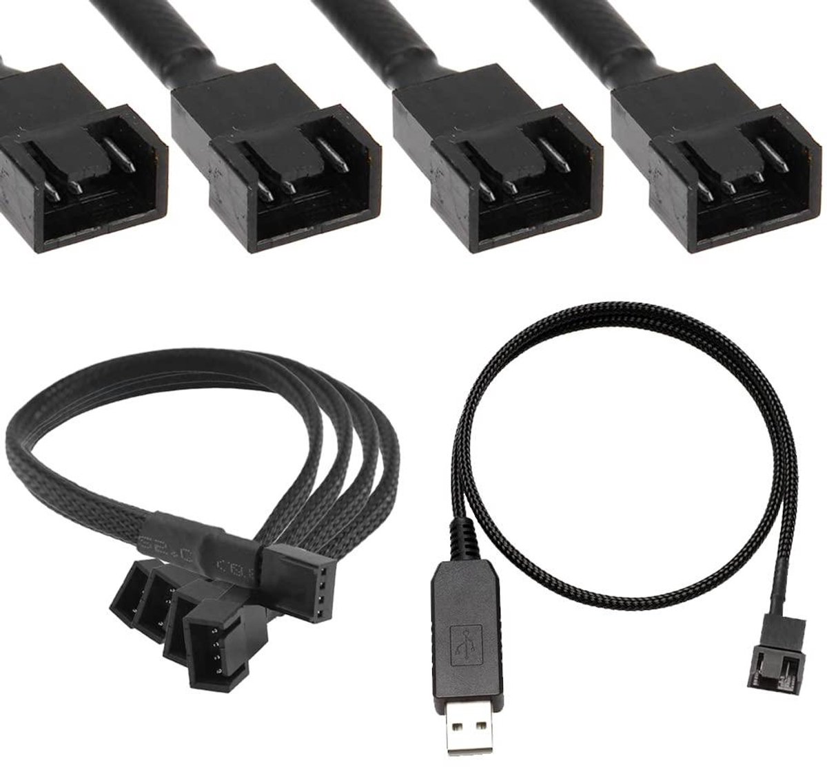 Ventilator Kabel - Adapter Splitter - PC Koeling Uitbreiden - USB 5V naar 12V - 55 cm - Zwart