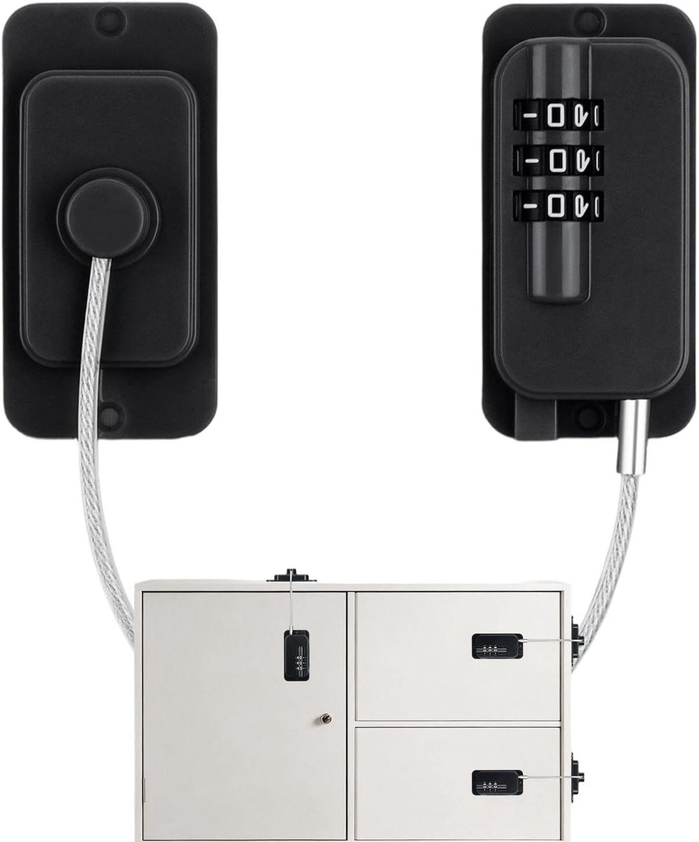 Koelkastslot Combinatie - Veiligheidsslot Kast - Kinderen Buiten - Boren Niet Nodig - 19.5 cm Lengte - Zwart
