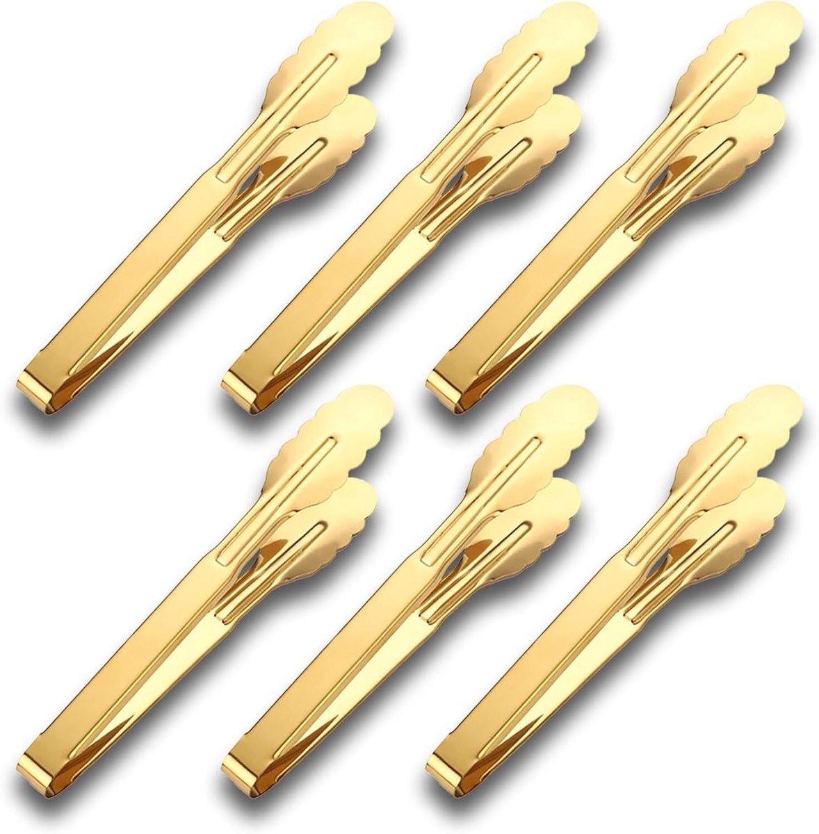 Serveertangen Set - Gouden Tangen - Buffet en Feest - Antislip Grip - 6 Delig - Goud