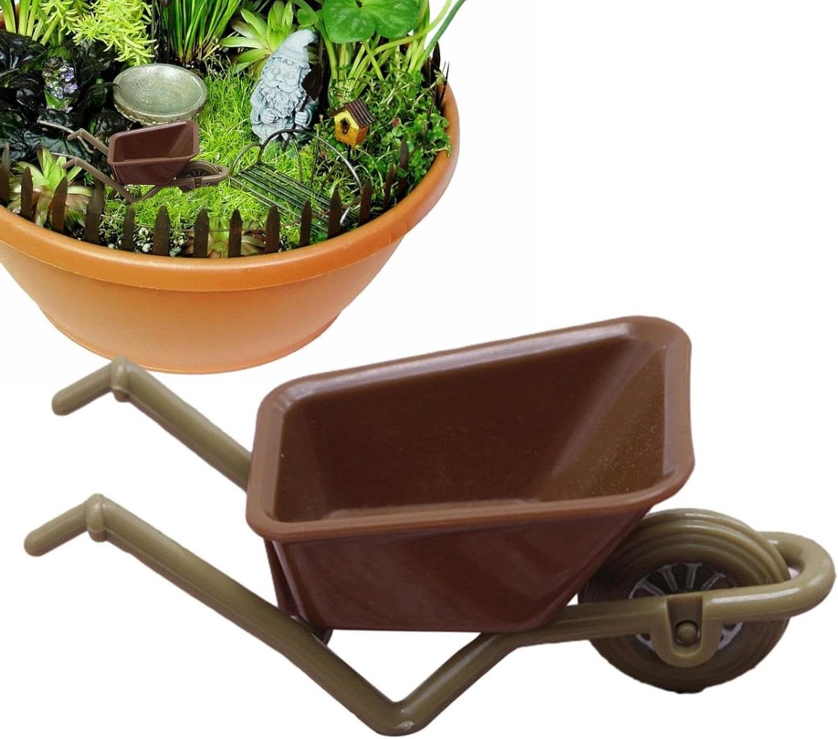 Miniatuur Kruiwagen - Speelgoed Karretje - Decoratie Aanleggen - Duurzaam ABS Materiaal - 10 x 6 x 5 cm - Bruin
