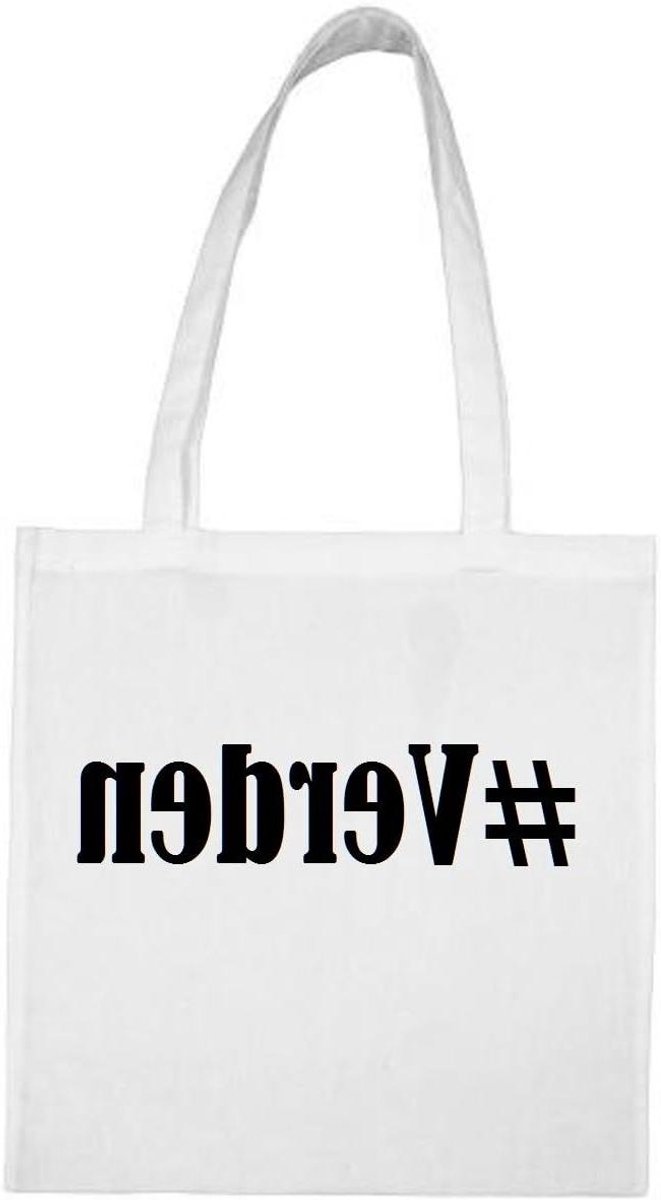 Hashtag Boodschappentas - Schooltas Gymtas - Dagelijks Gebruik - 100% Katoen - 38 x 42 cm - Wit