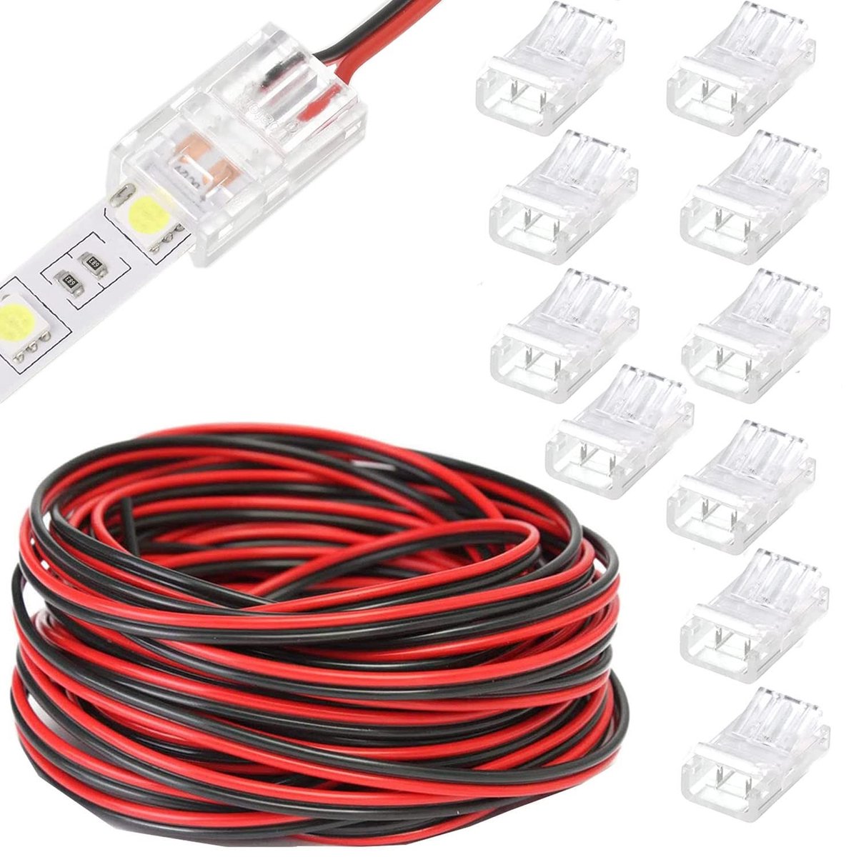 RUNCCI-YUN 20M RGB LED Connector Kit met 10 Stuks 2 Pin LED Strip Connectoren