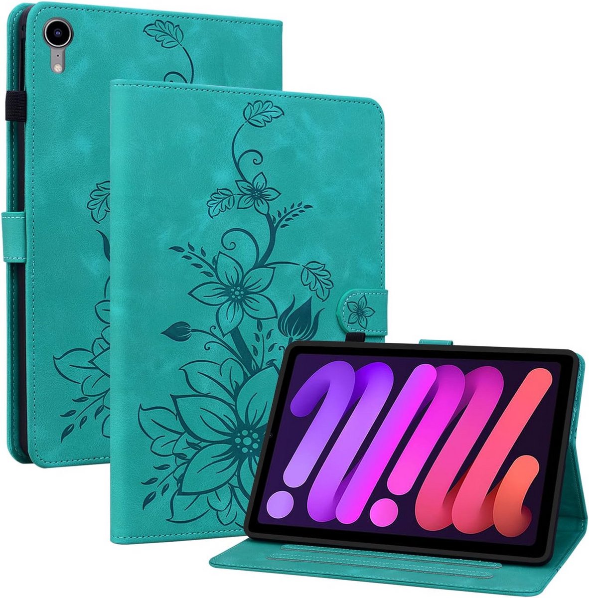 Beschermhoes met Kaarthouders voor iPad mini 7 (2024) & iPad mini 6 (8.3 inch) - Groen Bloemenpatroon