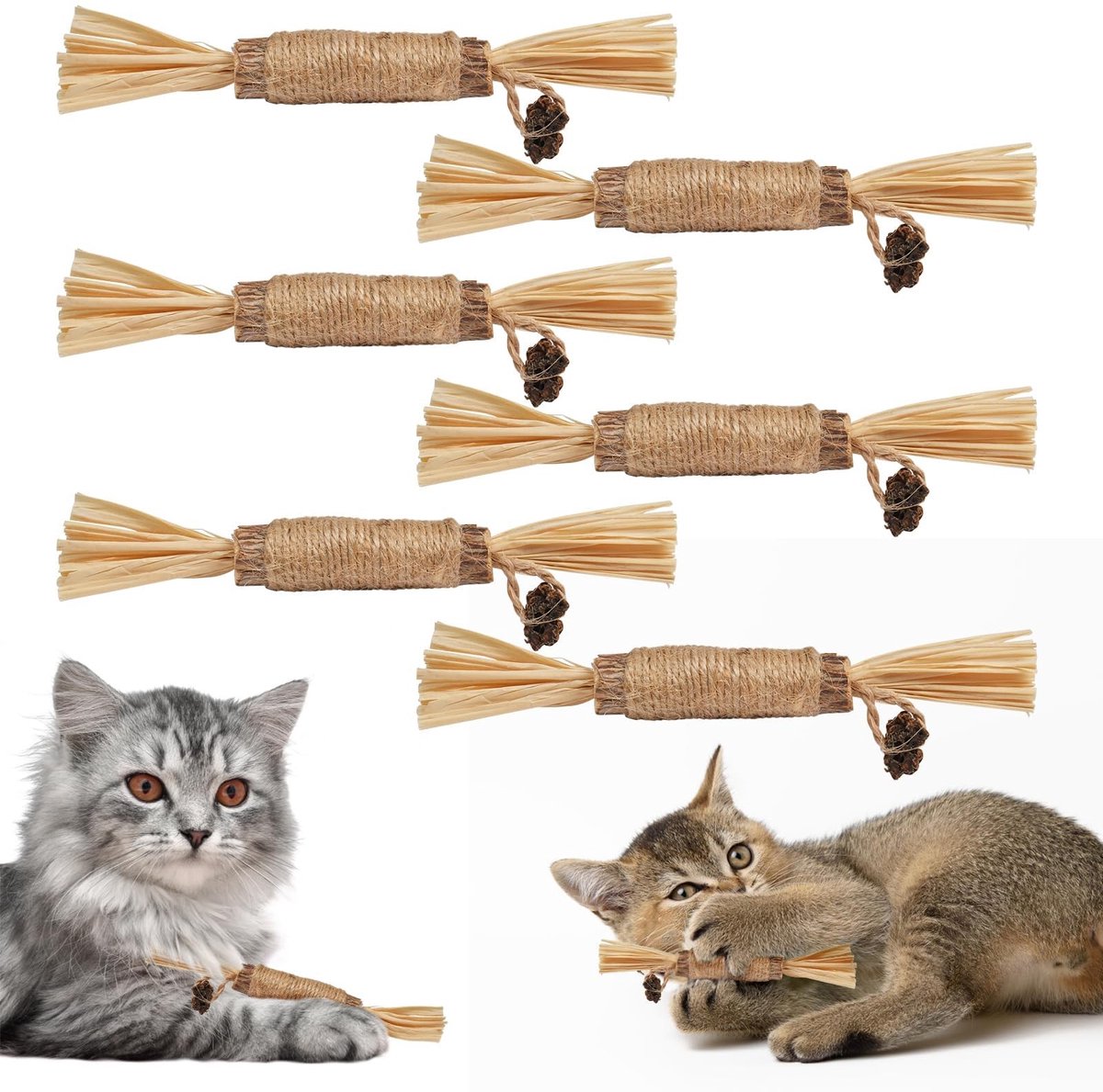 ONF3 - 15cm raffiagras - Natuurlijke stengel - 6 stuks - Tandgezondheid - Geschikt voor katten - Binnen gebruik