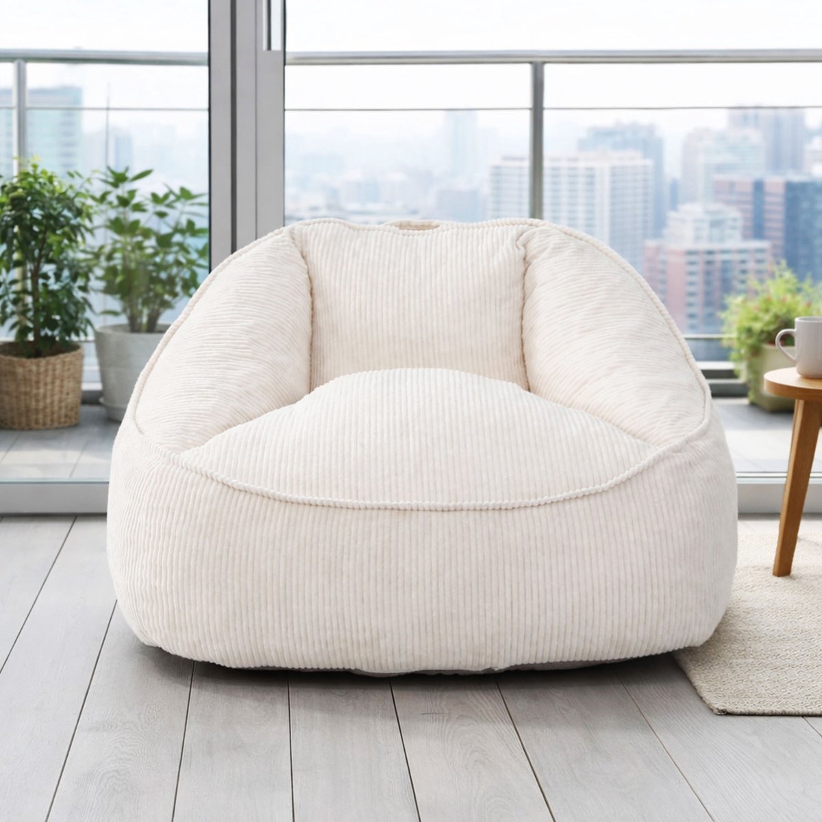 HomeMiYN Pear-Shaped Bean Bag Sofa – Beige – Zachte Techstof – 180 kg Capaciteit – Stijlvol en Comfortabel Ontwerp – Perfect voor Woonkamer, Slaapkamer & Thuiswerkplek