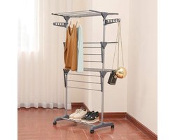 Verticaal Droogrek - Toren Droogrek - Kleding Drogen - Uittrekbaar met Zijvleugels - 72 x 56 x 152 cm - Grijs