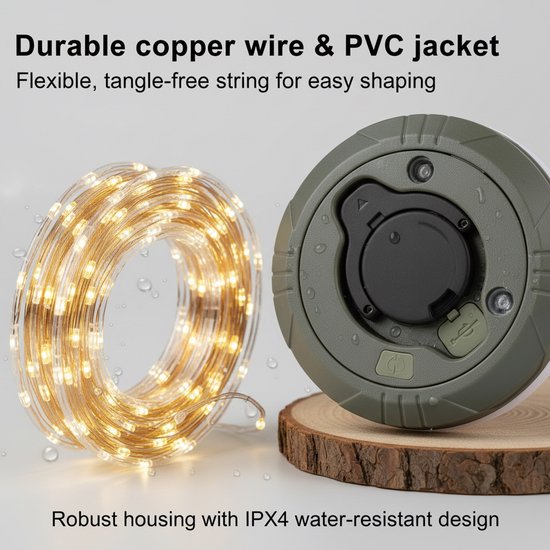 Lichtsnoer buiten - Camping lamp - TENZHVXI® - Waterdichte Ipx4 Buitenverlichting - 10 Meter Lengte Met 1200mah Batterij - Ideaal Voor Tent Camper En Festival — afbeelding 2