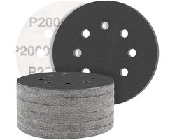 STEBRUAM Schuurpapier, 50 stuks, siliciumcarbide, 125 mm, klittenband, korrelgrootte 2000, professioneel 125, rond, 8 gaten, nat en droog schuurschijf, ideaal voor metalen auto's