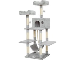 Meerveil Cat Tree, 145 cm High Cat Scratching Post, Multilayer Stable Cat Climbing Tower with Padded Plush Perches, Play Towers, Cat Climbing Tower Toy for Cat Activity, Light Grey