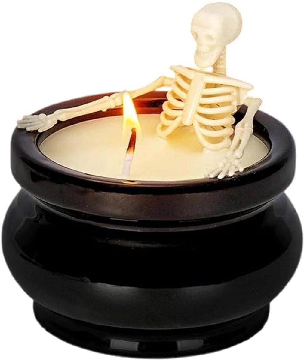 Halloween decoratie skeletkaars, gothic decoratie, geurkaars, Halloween-decoratie, indoor, voor thuis, kamer, vakantie, feest