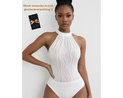 Body Dames – Elegante Witte Halter Body – Luxe Kwaliteits Bodysuit – Sexy Festival Look – Clubwear – Verfijnde Witte Lingerie Top – Stretch & Shaping – Lingerie Body Erotisch – Sexy Body – Bodystocking – Statement Piece – Maat XS/S, M, L, XL