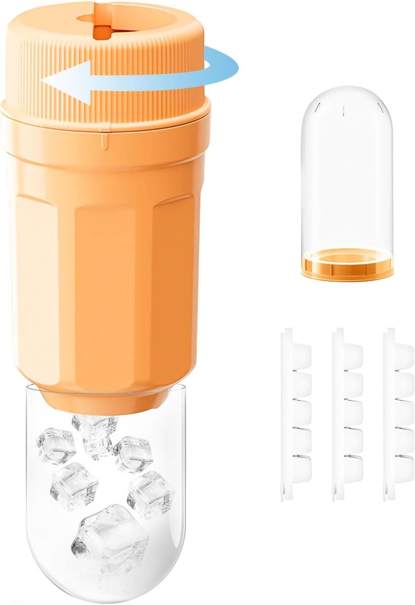 VHV - Ijsblokjesvorm - Ijsblokjesvorm met deksel - Herbruikbare ijsblokjesmachine - Met 3 stapelbare ijsbakjes met deksel en stofkap - Eenvoudig te openen met één draai - Universele 2,1 inch bekeradapter - Voor de meeste bekers - Oranje