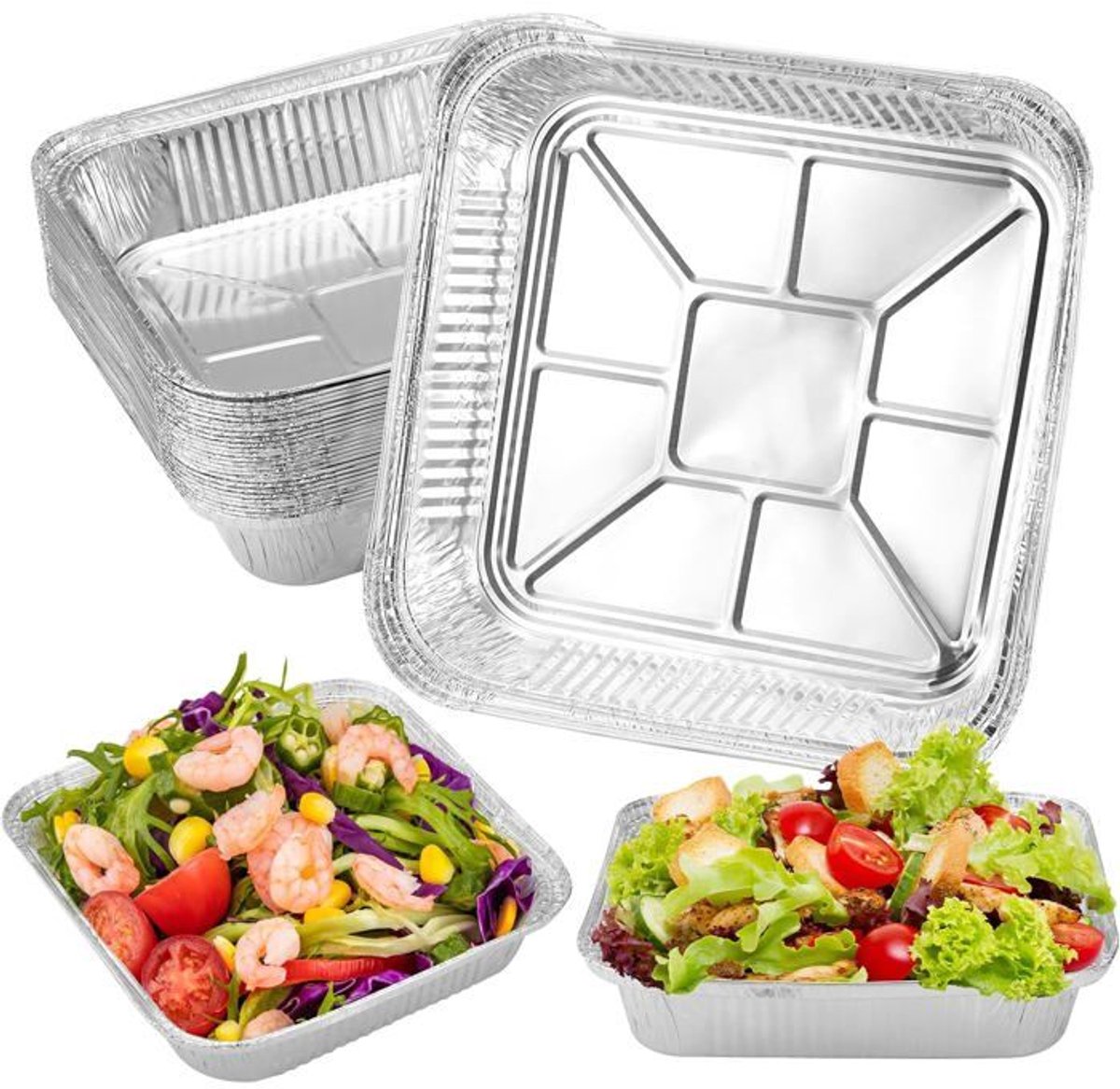 Verpakking met 30 aluminium bakjes van 1200 ml, wegwerpbare borden, geschikt voor grillen, koken, in de keuken en in de oven (21×21×4,5 cm).
