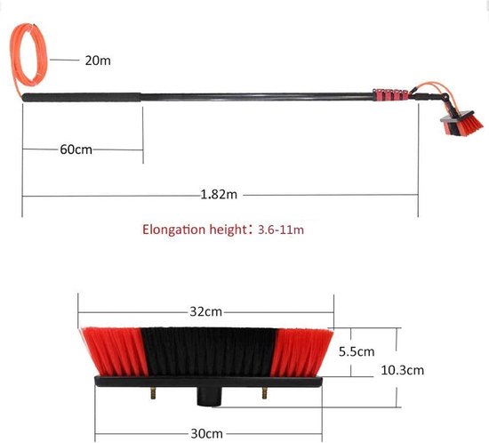 Telescopische Borstel - Schoonmaakstok Water - Ramen Zonnepanelen Wassen - Verstelbare Hoek - Tot 11 Meter - Zilver — afbeelding 5
