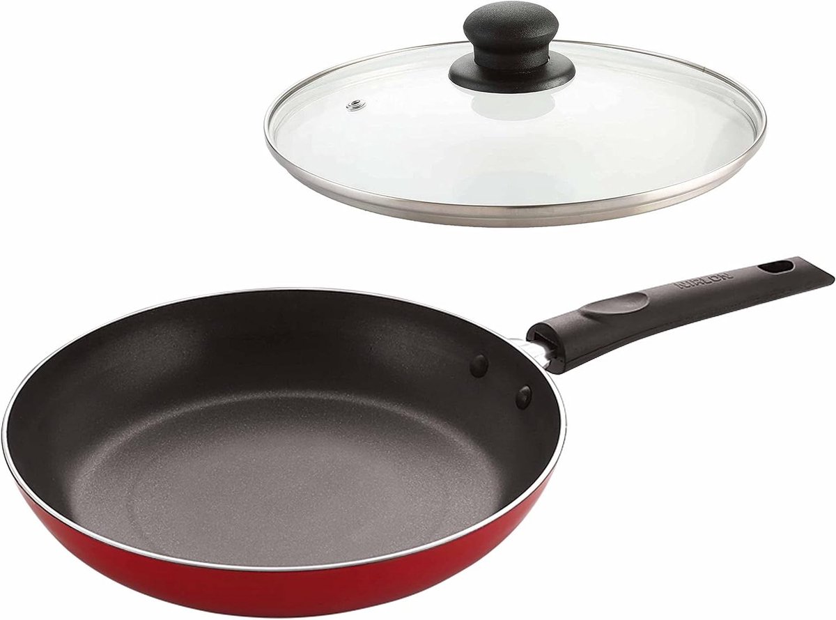 Koekenpan - Koekenpan met deksel - Lekker koken - Antiaanbaklaag - 22 cm - Rood