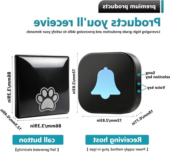 Draadloze Deurbel voor Honden en Katten met Sensor en Knoppen, 38 Melodieën en 4 Volumestanden, Ideaal voor Training en Huisgebruik — afbeelding 5