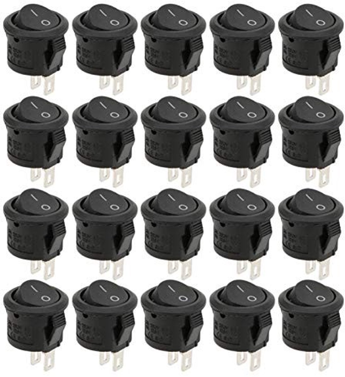 SPHProducts - Mini tuimelschakelaar - Zelfvergrendeling - 20 stuks - Zwart - AAN/UIT schakelaar - 3A250VAC 6A125VAC - Geschikt voor diverse toepassing