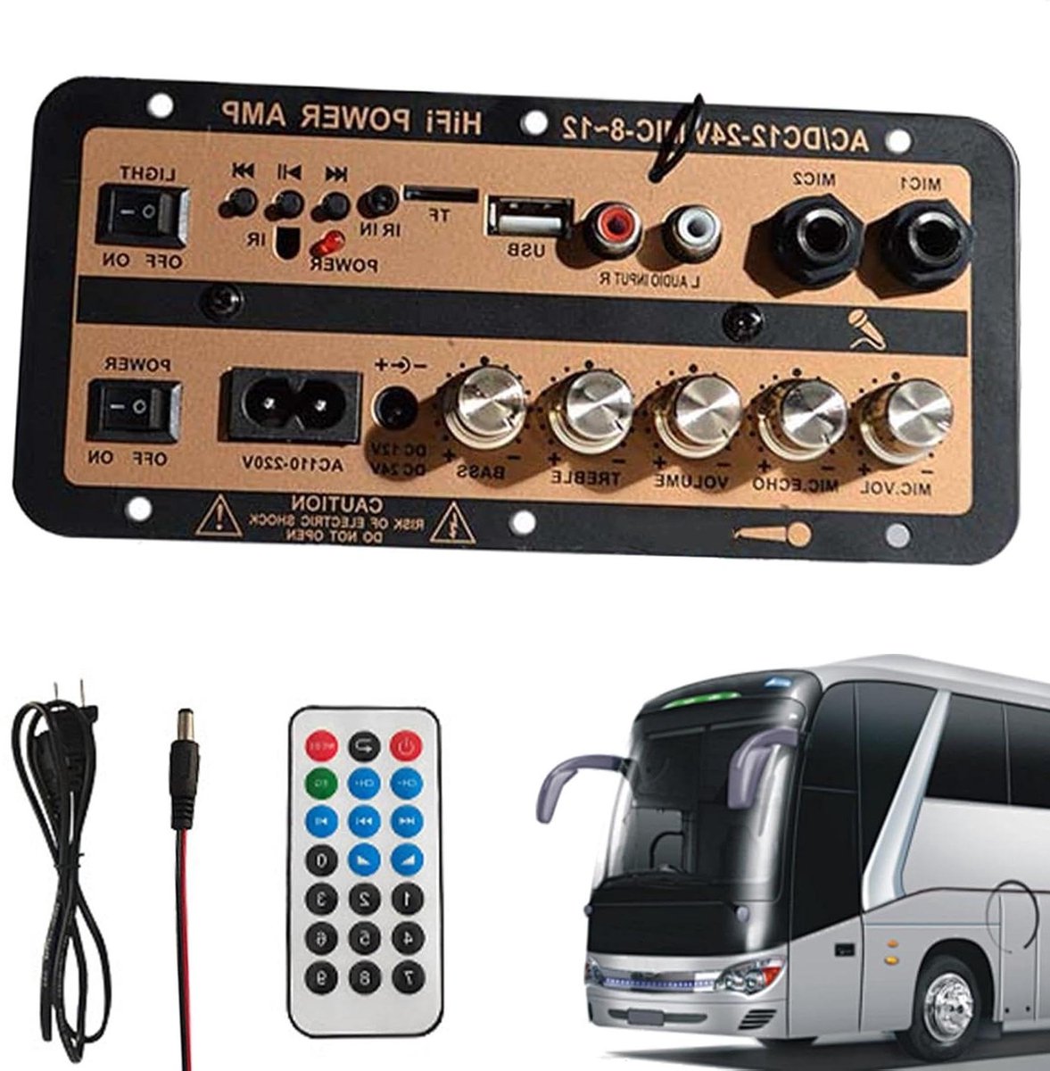 Auto Versterker Kaart - Stereo AMP Module - Auto Audio - Digitaal Display - 12V en 24V - Zwart