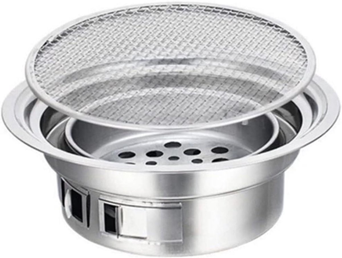 Houtskool Barbecue - Draagbare Grill - Buiten Koken - Gelijkmatige Warmte - 35 x 12 cm - Zilver
