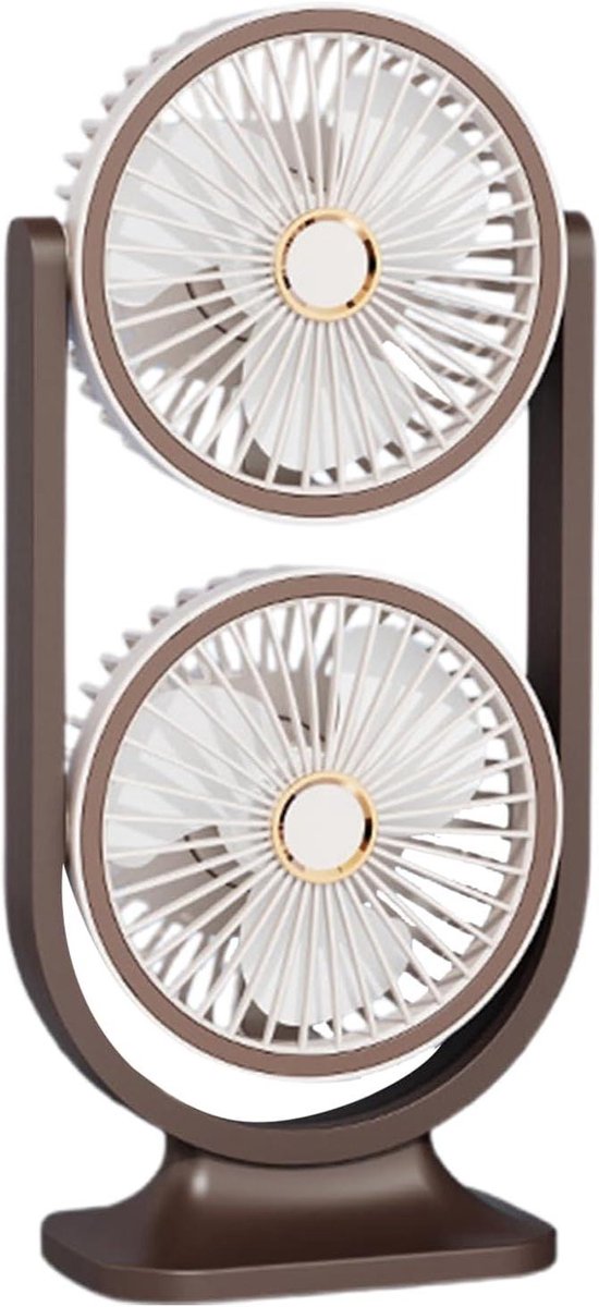 Bureauventilator - Kleine ventilator - Persoonlijke koeling - Dubbele kop - 14x95x30cm - Bruin
