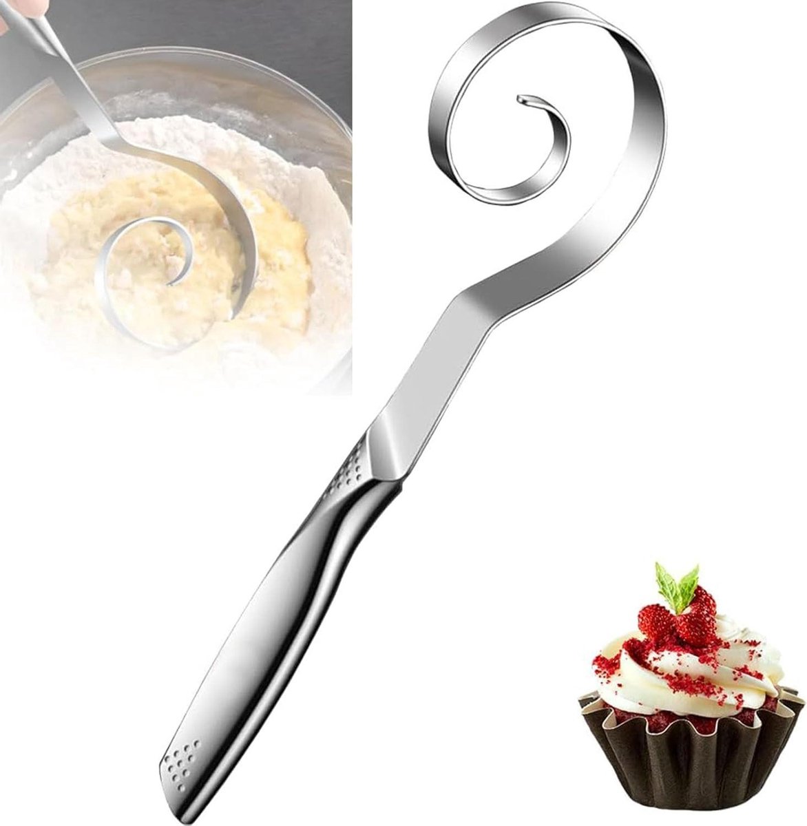 Naadloze deeggarde - Broodmixer tool - Zuurdesem bakken - Hygiënisch en vaatwasmachinebestendig - 26 cm - Zilverkleurig