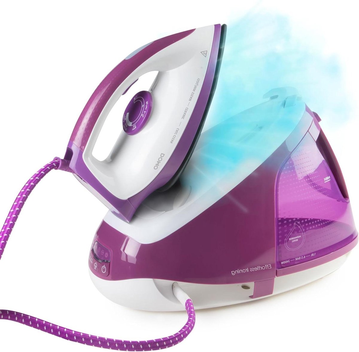 Stoomstrijkijzer Station - Stoomgenerator - Kreukels Verwijderen - Keramische Zool - 1.8 Liter Tank - Wit Lilac