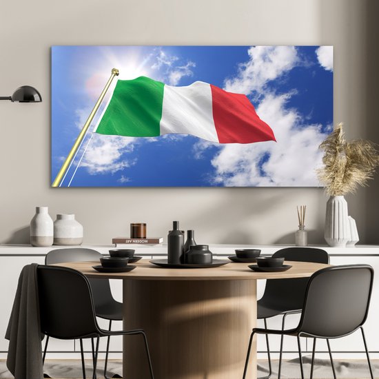 Décoration murale Métal - Peinture Aluminium Industriel - Le drapeau de l'Italie agitant dans les airs - 120x60 cm - Dibond - Photo sur aluminium - Décoration murale industrielle - Pour le salon/chambre