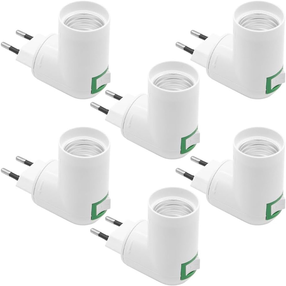Set van 6 E27 Fitting met Schakelaar, Wit, E27 Lampenfitting zonder Kabel, 360° Verstelbaar voor Keuken- en Garagelicht, AC 230 V, EU Plug, Ideaal voor Thuisverlichting en LED-lampen